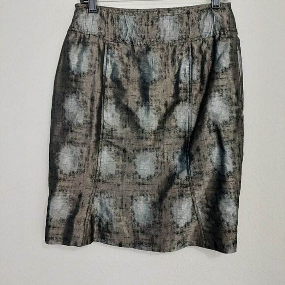 Etcetera Metallic Silver Bronze Pencil Skirt Knee Length Size 4 Cocktail Party - Picture 1 of 7